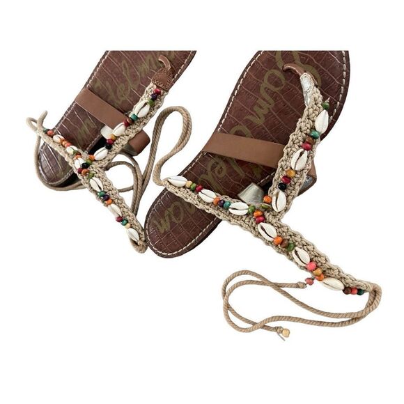 Sam Edelman Womens Tan Cream Leather Boho Gerome Beaded Seashell Sandal Size 7 - Picture 7 of 9